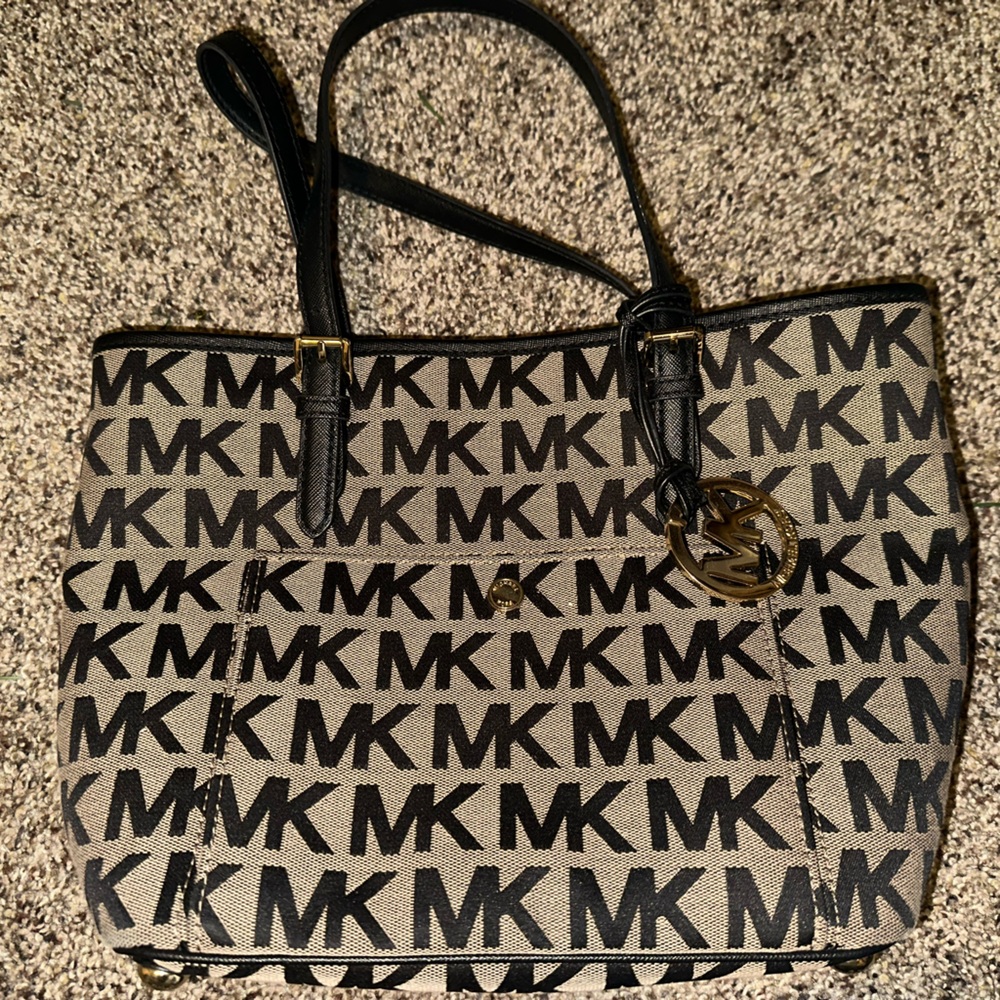 Michael Kors Monogram Black and Tan Tote
